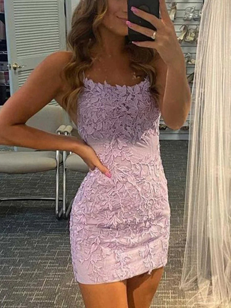 Sheath Spaghetti Straps Lace   Formal  Retract Your Waist Homecoming Dress